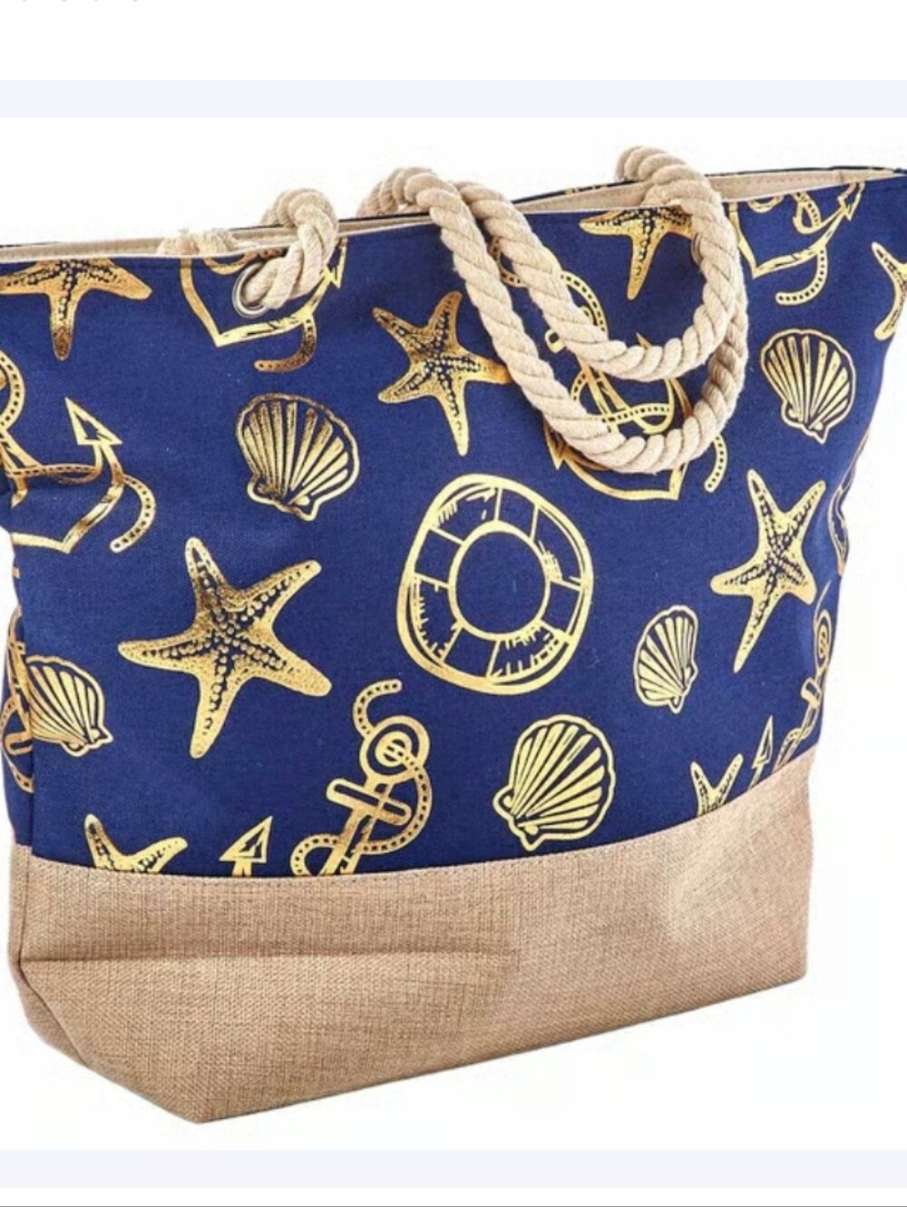 Nautical Beach/ Pool Metallic Embossed Large Tote NWT